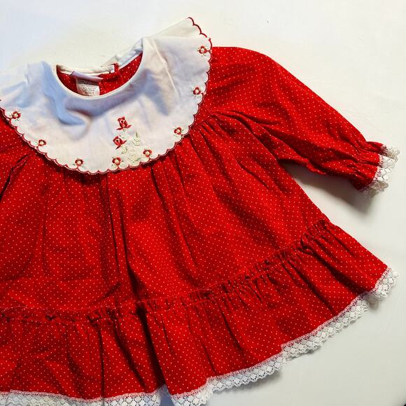 Vintage Kalula Kids Red Polka Dot Dress w/ Rose Embroidered Bib Collar Sz 2T - Picture 1 of 9